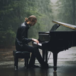Meditación De Trabajo Lluvioso Con Piano Tranquilo - Sonido de lluvia