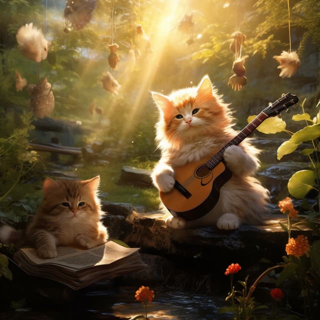 Paws in Cascading Melodies: Cats' Waterfall Serenity - Aurora Beach