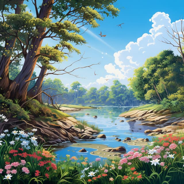 Flowing Tranquility: Binaural Hum by the River - Relaxing Water Sounds